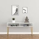 Anikaa Hux Console Tables Sofa Table Side Table Hallway Enteryway Living Room Wood Top & Metal Frame (White/Golden) D.I.Y