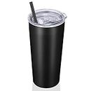 VEGOND 20oz Tumbler Bulk with Lid and Straw 1 Pack, Stainless Steel Vacuum Insulated Tumbler, Double Wall Coffee Cup Travel Mug, Black