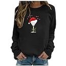 Black of Friday Womens Christmas Graphic Sweatshirt Holiday Red Wine Glass Printed Pullover Fashion Crewneck Tops Xmas Gifts Prime Deals Today Clearance