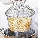 STAREWA Foldable Steam Rinse Deep Frying Basket, Stainless Steel Fry French Basket Strainer Net Fried Filter Drainage Rack for Fried Food or Fruits Multifunctional Kitchen Cooking Tool