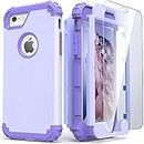 IDweel for iPhone 6S Case, for iPhone 6 Case with Tempered Glass Screen Protector, 3 in 1 Shock Absorption Heavy Duty Hard PC Covers Soft Silicone Full Body Protective Case for Women Girls,Purple