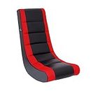 The Crew Furniture Classic Video Rocker Floor Gaming Chair, Kids and Teens, Racing Stripe PU Faux Leather & Polyester Mesh, Black/Red