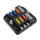 KAOLALI Fuse Box, Blade Fuses Holder Block with W/Negative Bus 6/12 way with LED Indicator Damp-Proof Cover for 12V Boat Automotive Car Truck Marine Bus RV Van
