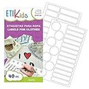 ETIKids 40 Etichette termoadesive bianche (BASIC), da stirare, in 4 formati diversi per contrassegnare indumenti, vestiti dei bambini a scuola ed asilo.