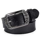 McFanBe Cinturón de Cuero para Mujer para Damas, Niñas, Pantalones, Jeans, Cintura de Menos de 118 cm (L(cintura ajustada 87-96cm), A:negro)