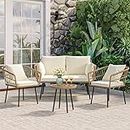 YITAHOME Patio Furniture 4 Pieces Set, Wicker Bistro Set for Patio Conversation Set with Table, Soft Cushions & Pillows, Loveseat Patio Sectional Furniture for Backyard, Porch, Pool