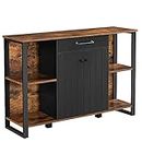 VASAGLE Storage Cabinet, Kitchen Cabinet, Sideboard, Storage Organizer with Drawer, Shelves, Door, Steel Frame, Rustic Brown and Black ULSC103B01
