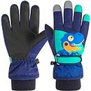 Azarxis Kids Ski Gloves, Winter Cold Weather Warm Snow Gloves for Boys & Girls (Navy Blue, 9-13 Years Old)