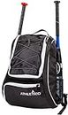 Athletico Baseball Bat Bag - Backpack For Baseball, T-Ball & Softball Equipment & Gear Holds Bat, Helmet, Glove, & Shoes Separate Shoe Compartment, & Fence Hook (Black)