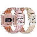 Leather Band Compatible with Fitbit Versa 2 Bands/Fitbit Versa Band/Versa SE/Versa Lite Fitness Smart Watch Wristbands for Women Men, Hollow-Out Lace Design Soft Leather Replacement Strap-2Pack