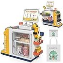 Cash Register Playset for Kids - 48PCS Pretend Play Money, Calculator, Scanner, Credit Card and Play Food for Boys and Girls Ages 3+ (668-125)