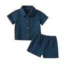 Baby Boys Clothes Set Toddler Infant Boys Button-Down Shirt Tops + Cotton Gauze Shorts Summer Outfit 2PCS with Pockets (Navy Blue, 0-6 Months)