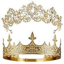 2 Pcs Antique Royal King Crown for Men Baroque Queen Crown for Women Crystal Tiara Crowns Prom Accessories Halloween Costume, Multi-colored, Medium