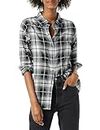 Amazon Essentials Women's Classic-Fit Long-Sleeve Lightweight Plaid Flannel Shirt, Black White Large Plaid, L