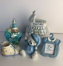 Lot Of 5 Baby Boy’s First Christmas Glass Resin Holiday Ornaments Frame Stroller