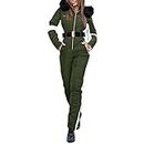 Snowsuit Women's One Piece Warm Ski Suit Women's Jumpsuit Snowboard Jacket with Fur Hood and Gloves Ski Overall Waterproof Snow Overall Fashion Snowsuit One-Piece Ski Clothing Skiing, Army Green, S