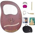 Lyre Harp, 16 Strings Mahogany Solid Wood Metal String Adult/Child Musical Instrument, With Tuning Wrench Pick, Black Gig Bag, and Music Tutorial for Beginner Instrument Lovers (coffee color)