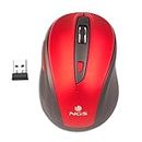 NGS EVO MUTE RED - Mouse Ottico Senza Fili 2.4GHz, Mouse USB per Ordinatore o Laptop Con 5 Pulsanti Silenziosi e Scroll, 800/1600dpi, Rosso