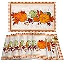 SUNNIEEV Thanksgiving Day Fall Placemats Set of 6-19"" Pumpkins and Leaves Textured Table Mats Heat Resistant Stain Resistant Machine Washable Mat for Farmhouse, Kitchen, Dining Room, Home Decor, BBQ