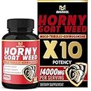 Horny Goat Weed Capsules, 14000mg Herbal Equivalent with Maca, Tribulus, Ginseng - Performance and Energy Support - 60 Capsules