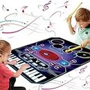 QShark 2 in 1 Music Learning Toys, Electronic Drum Set + Piano Mat | Record & Playback, Built-in Songs, 8 Instrument Sounds, 24 Keys, Christmas Birthday Gifts for Toddler Kid Boy Girl 3 4 5 6 7 8