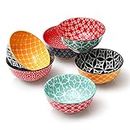 DOWAN Porcelain Small Bowls, 10 Fluid Ounces Vibrant Colors Dessert Bowls, Cute Snack Bowls for Ice Cream, Miso Soup, Side Dishes, Condiment, Microwave & Dishwasher Safe, Set of 6