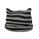 Crochet Hats for Women Cute Cat Ears Beanie Vintage Beanies Women Fox Hat Grunge Accessories Slouchy Knitted Beanies (Black+Gray)