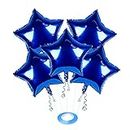 AMFIN® (Pack of 5) 18 Inch Blue Star Shaped Foil Balloon With Ribbon/Star Shape Balloons for Decoration/Birthday Balloons for Decoration - Blue