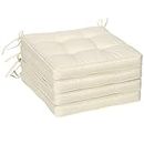 Outsunny Set of 4 Garden Seat Cushion with Ties, 42 x 42cm Replacement Dining Chair Seat Pad, Cream White