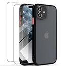 KIOMY iPhone 11 Case with 2pcs HD Tempered Glass Screen Protectors, Translucent Matte Protection Cover with Soft Edge, Hard PC Back and TPU Frame Hybrid Anti Yellow Slim fit Shell, 6.1 inches Black