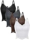 Bencailor 4 Pcs Lace Y2k Tank Tops Fairy Grunge Clothes Y2k Crop Tops Lace Patchwork Tops Cami Ribbed Knitted Tank Tops for Women (Black, White, Skin, Gray, Large)