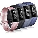 Tobfit Sport Bands Compatible with Fitbit Charge 3/Fitbit Charge 3 SE Bands, Soft TPU Wristbands Accessories Women Men, Small Large (Blue Gray/Rose Gold/Black/Navy Blue, Large)