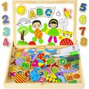 71 Pcs Wooden Magnetic Board Puzzle Games, Wooden Toys for 3 Year Old Boys Girl