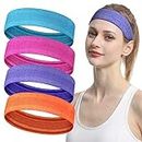 LOPHE Sports Headband, 4Pcs Multiple Colour Fitness Sports Headbands, Non-Slip Yoga Stretch Headbands for Women Men, Sports Headband for Workout Running Cycling Workout