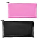 TIESOME 2Pcs Money Bag, PU leather Money Bags With Zipper for Cash Bank Bag Money Pouch Money Holder for Cash Coins Cosmetics Bills(Black+Pink)