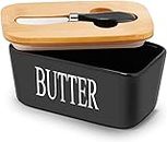 DROZIP Butter Dish With Bamboo Lid And Butter Knife, Large Ceramic Butter Box, Ideal For Kitchen Baking And Gifting, Airtight Butter Keeper Container For Countertop Or Refrigerator, Home Kitchen Items