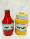 Pier 1 Imports Ceramic Ketchup & Mustard Bottles Dispensers Red Yellow Set of 2