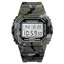 ROSEBEAR Men's Digital Quartz Watch, Unisex Shockproof Outdoor Digital Watches, 50 M Waterproof, Boys’ Sports Watch, EL Light Display, PU Strap, Green Camouflage, Bracelet