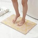 QJHOMO Tapis de salle de bain antidérapant super absorbant en microfibre lavable en machine pour baignoire, douche, chambre à coucher, motif marbre, beige et doré, 40,6 x 61 cm