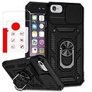 Case for iPhone 6 Plus / 7 Plus / 8 Plus Phone Case Cover - Includes 2 Tempered Protective Films with Sliding Window Camera Protection and Phone Holder - Black