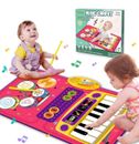 Alfombra de piano: juguetes para bebés para niñas de 1 año, alfombra de música 2 en 1 con teclado y batería