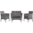 EVRE Mixed Grey Rattan Garden Furniture Set Patio Conservatory Indoor Outdoor 4 Seater Piece Modular Sofa Loveseat Chair Glass Top Coffee Table with Cushions