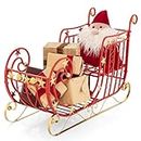 COSTWAY Red Christmas Santa Sleigh, Metal Xmas Sleigh Decoration with Golden Stars, Large Cargo Area for Home Office, 99 x 36 x 61cm