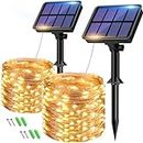 btfarm 2 Pack Solar String Lights Outdoor Garden Waterproof, Total 16M/53FT 160 LED Solar Powered Fairy Lights, 8 Modes Copper Wire Solar Lights for Patio Yard Party Christmas