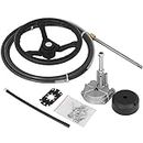 VEVOR Outboard Steering System 10' Steering Cable Marine Steering System 3/4'' Steering Shaft with 13.5 Inch Wheel Flat Interface Marine Steering Kit for Yachts and Waterborne Vehicles, Black