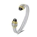 UNY Designer Inspired Jewelry Double Cable Wire Facet CZ Antique Bangle Elegant Beautiful (Black)