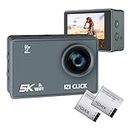 New IZI Click 50 MP Action Camera,5K Recording,30 FPS & 170° HD Wide Angle, Anti-shake EIS, MotoVlog, YT, Live Stream, 110ft Waterproof, Type-C Mic Support, Accessory Kit, 2 X 950 MAh Battery Included
