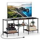 Black Entertainment TV Stand for Bedroom 45 inch Television Stands with Power Outlets for 32/40/48/50 inch TV, Small Media Console Sofa Table with Storage for Living Room, Bedroom