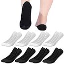 8 Paar Füßlinge Damen, Füßlinge Ballerina Socken mit Rutschfest Silikon, Unsichtbare Sneaker Socken Atmungsaktiv No Show Socken für Damen und Herren, 35-39 (Schwarz, Weiß)