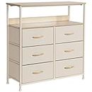LYNCOHOME Chest of Drawer with Shelf, Fabric Storage Drawers Easy to Assemble, 6 Drawers Dresser with Sturdy Steel Frame and Wood Top, for Bedroom, Living room, Closet. (Beige)